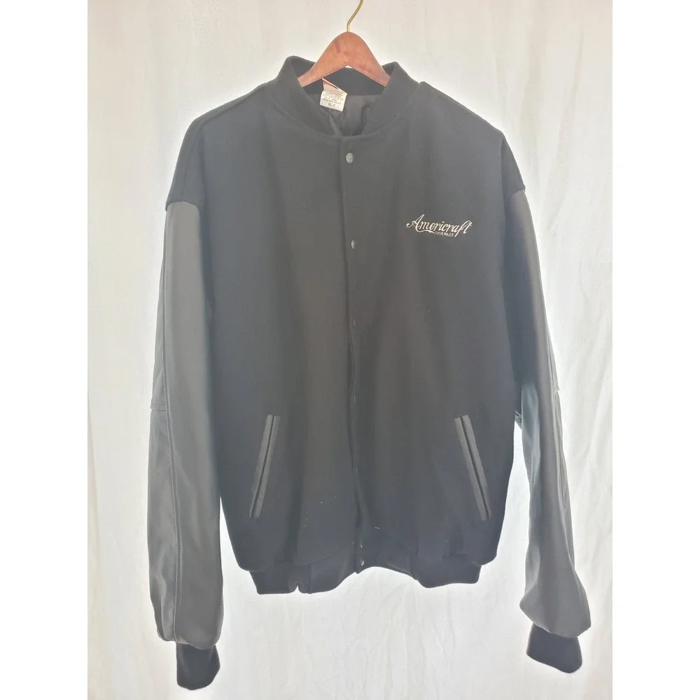 VTG Union Line Made In USA Wool Leather Varsity Jacket XL Tall Americraft Black